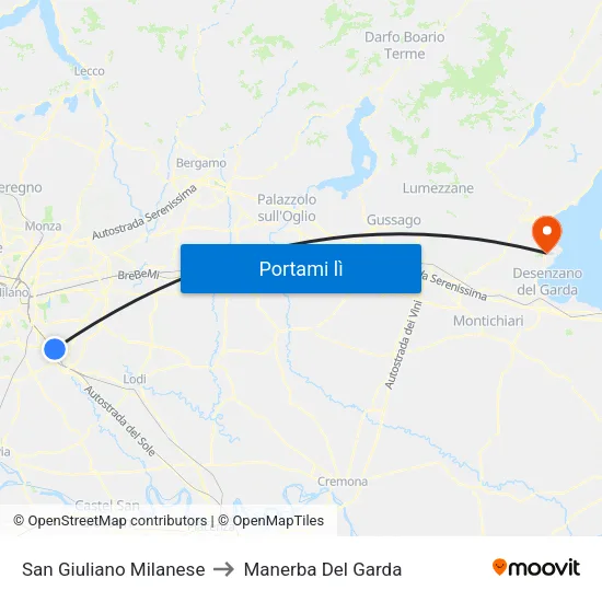 San Giuliano Milanese to Manerba Del Garda map