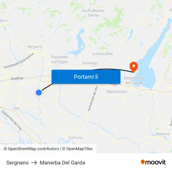 Sergnano to Manerba Del Garda map