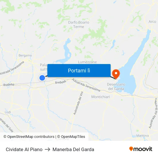 Cividate Al Piano to Manerba Del Garda map