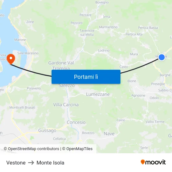 Vestone to Monte Isola map