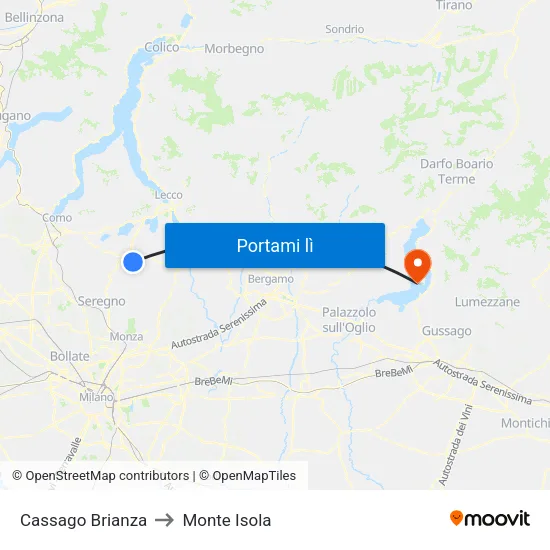 Cassago Brianza to Monte Isola map
