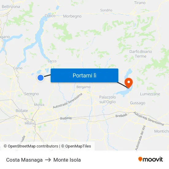 Costa Masnaga to Monte Isola map