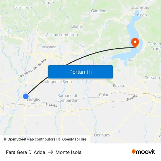 Fara Gera D' Adda to Monte Isola map