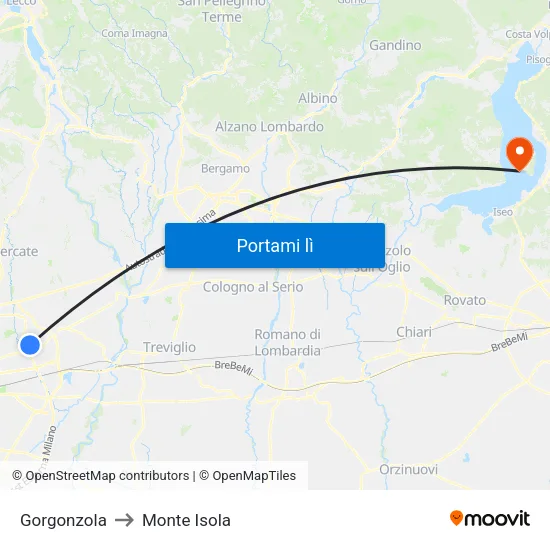 Gorgonzola to Monte Isola map