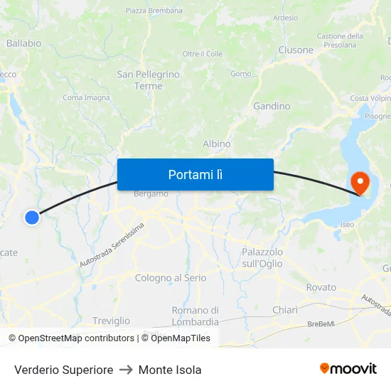 Verderio Superiore to Monte Isola map
