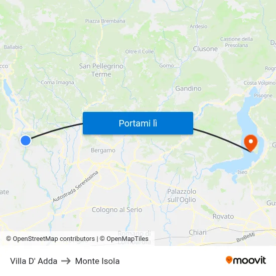 Villa D' Adda to Monte Isola map
