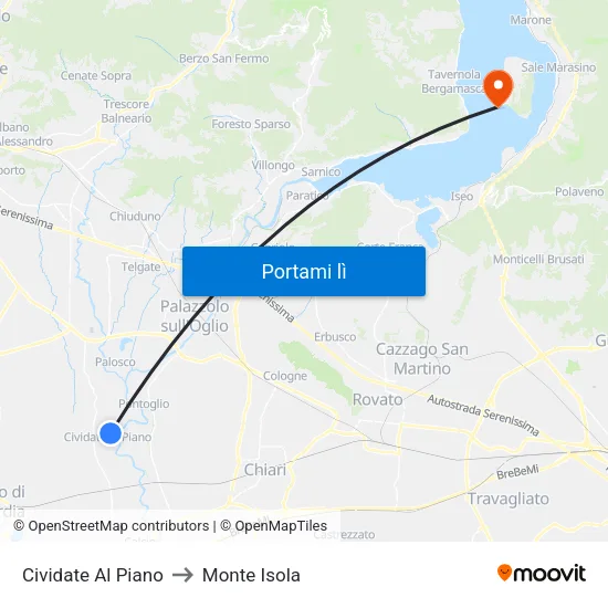 Cividate Al Piano to Monte Isola map
