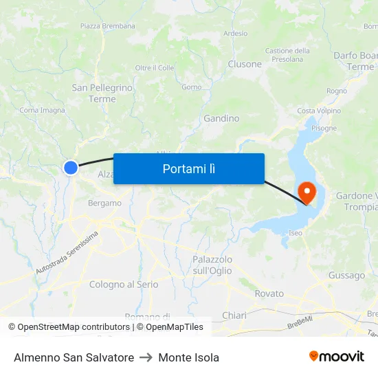 Almenno San Salvatore to Monte Isola map