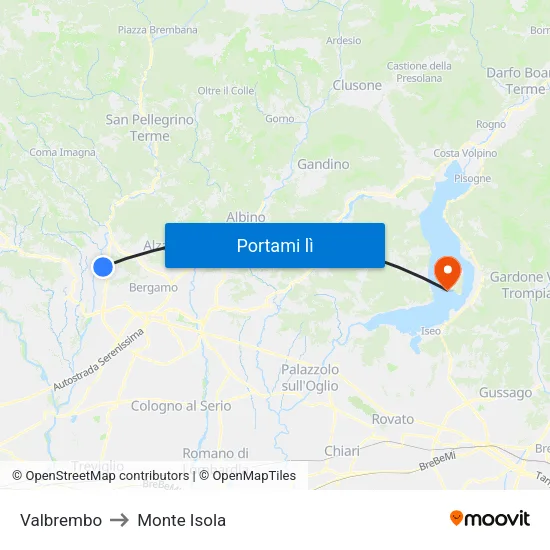 Valbrembo to Monte Isola map