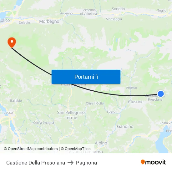 Castione Della Presolana to Pagnona map