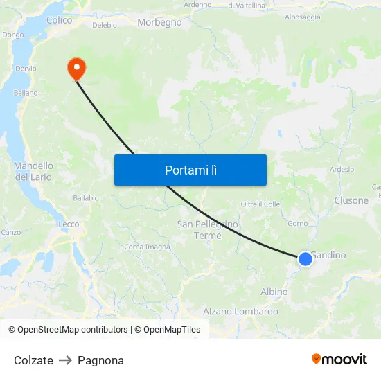 Colzate to Pagnona map