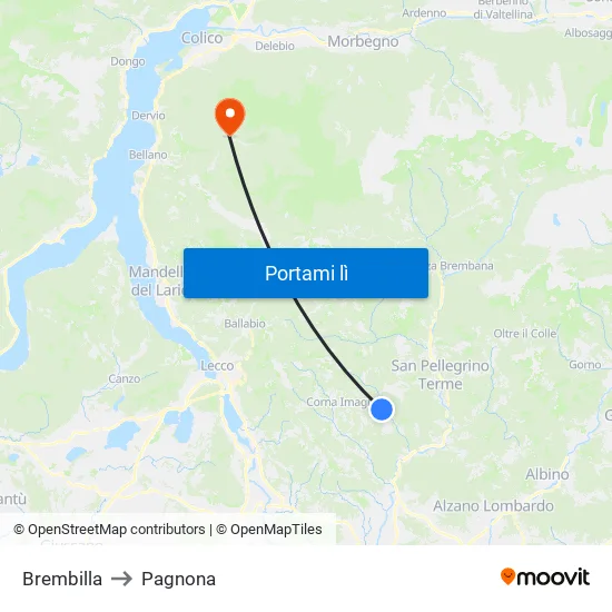 Brembilla to Pagnona map