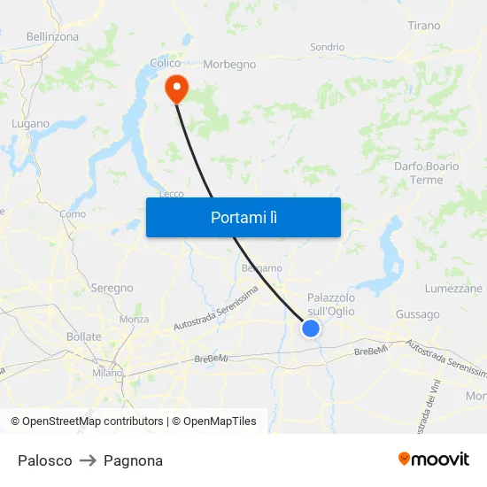 Palosco to Pagnona map