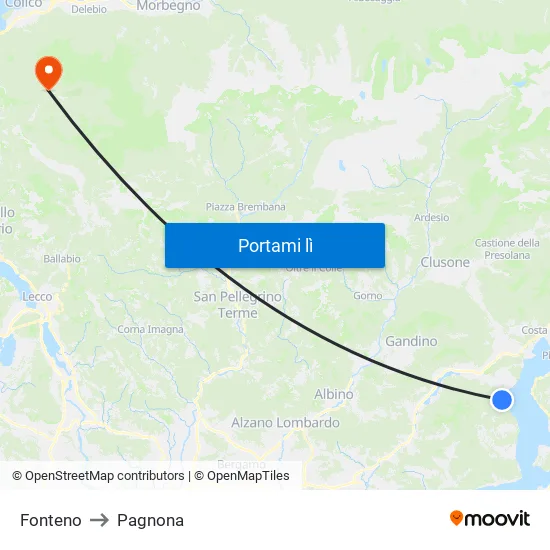 Fonteno to Pagnona map