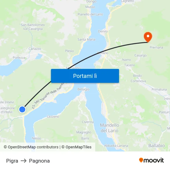 Pigra to Pagnona map