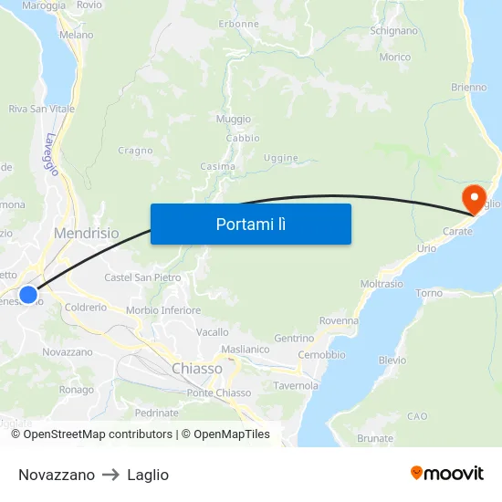 Novazzano to Laglio map