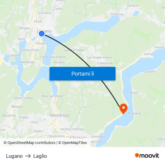 Lugano to Laglio map