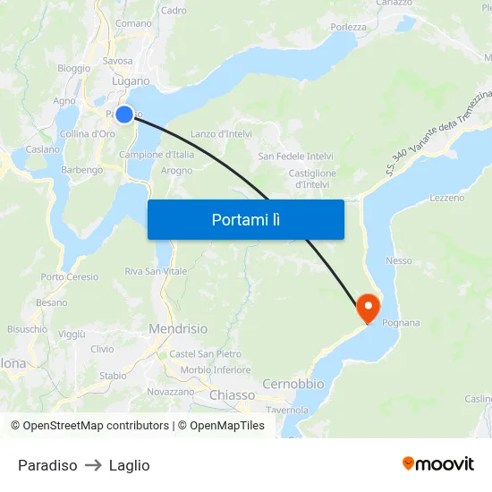 Paradiso to Laglio map