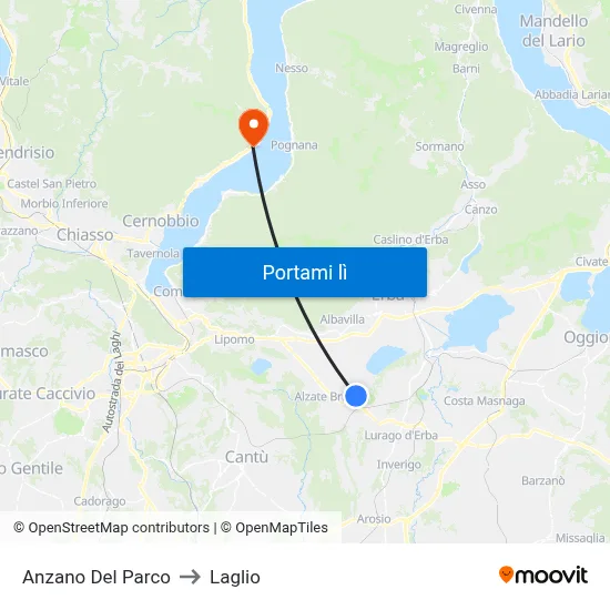 Anzano Del Parco to Laglio map