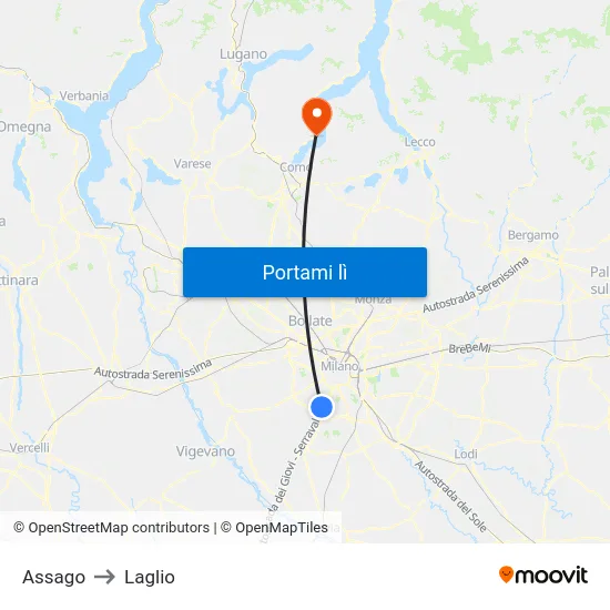 Assago to Laglio map