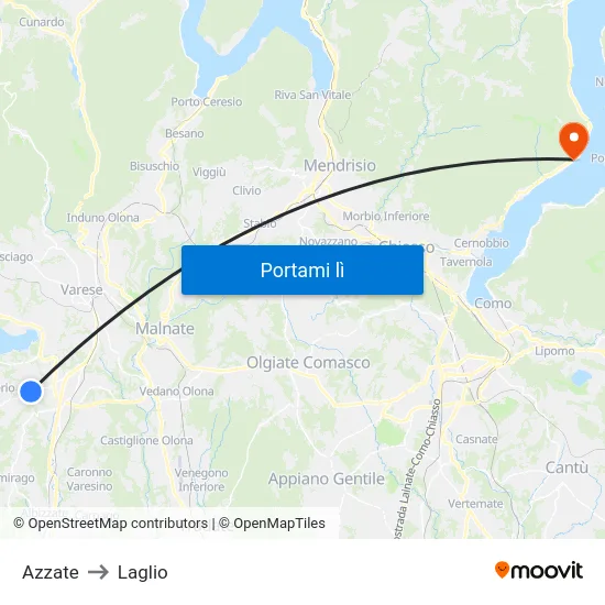 Azzate to Laglio map