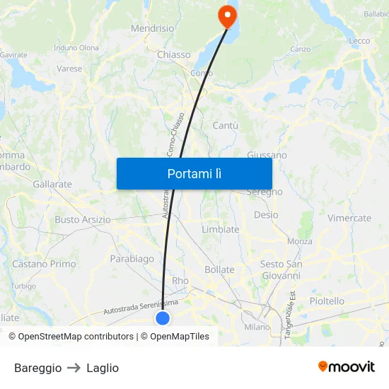 Bareggio to Laglio map