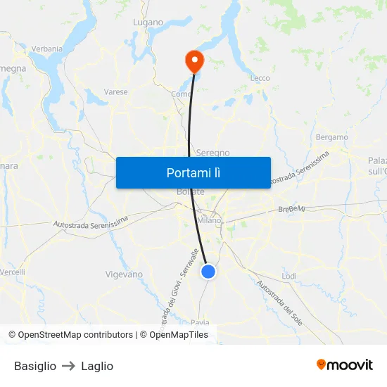 Basiglio to Laglio map
