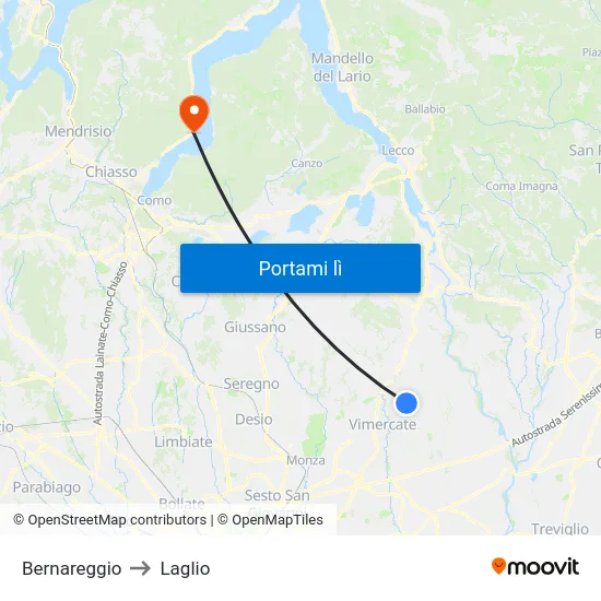 Bernareggio to Laglio map