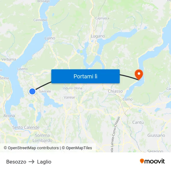 Besozzo to Laglio map