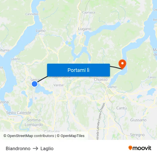 Biandronno to Laglio map