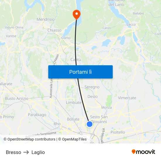 Bresso to Laglio map