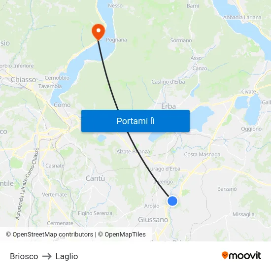 Briosco to Laglio map