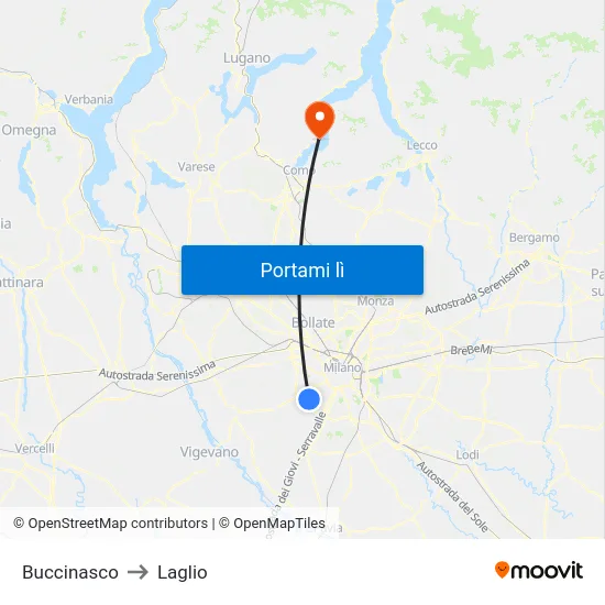 Buccinasco to Laglio map