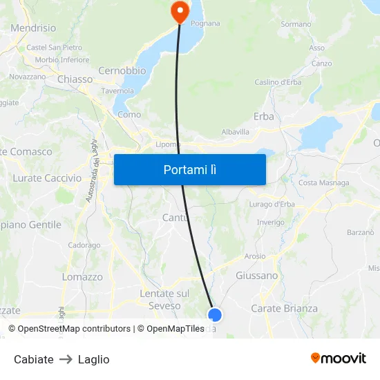 Cabiate to Laglio map