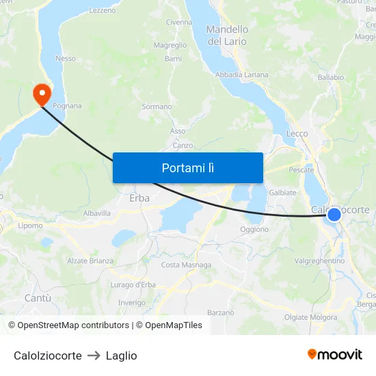 Calolziocorte to Laglio map