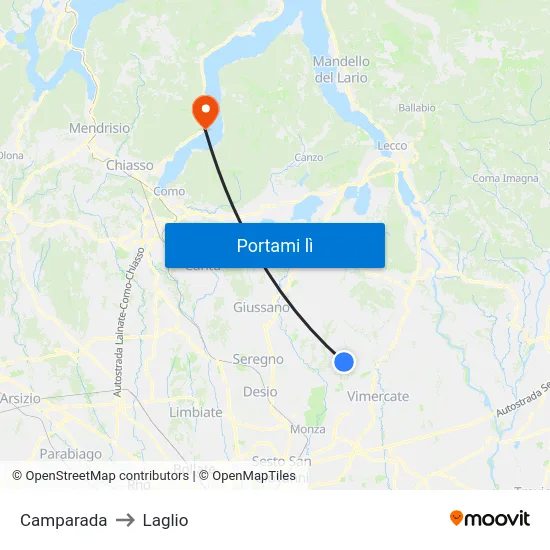 Camparada to Laglio map