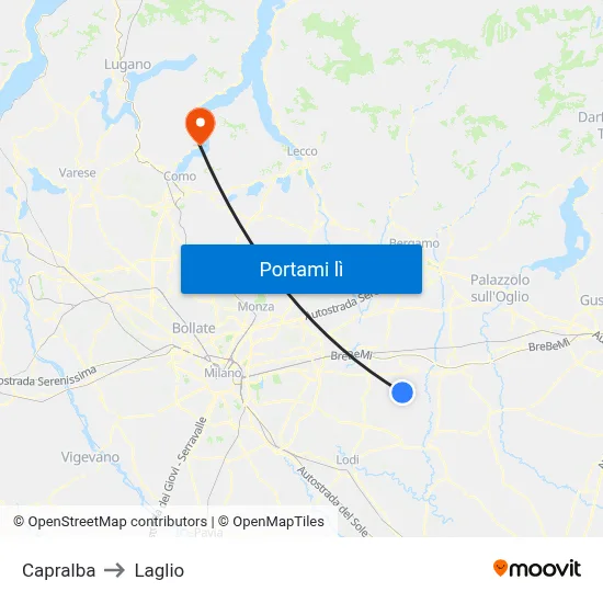 Capralba to Laglio map