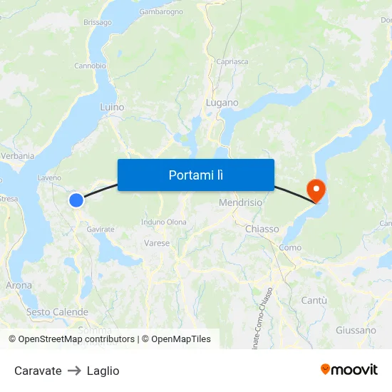 Caravate to Laglio map