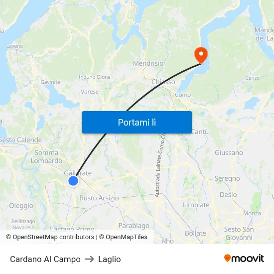 Cardano Al Campo to Laglio map
