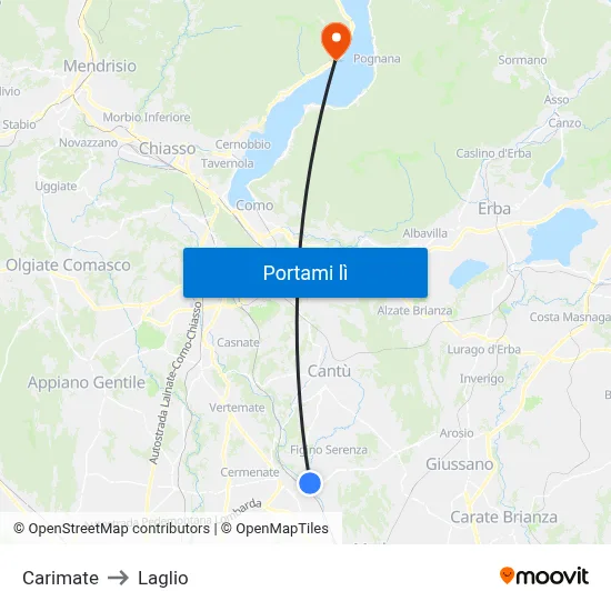 Carimate to Laglio map