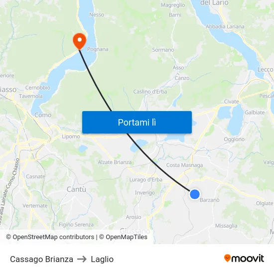Cassago Brianza to Laglio map