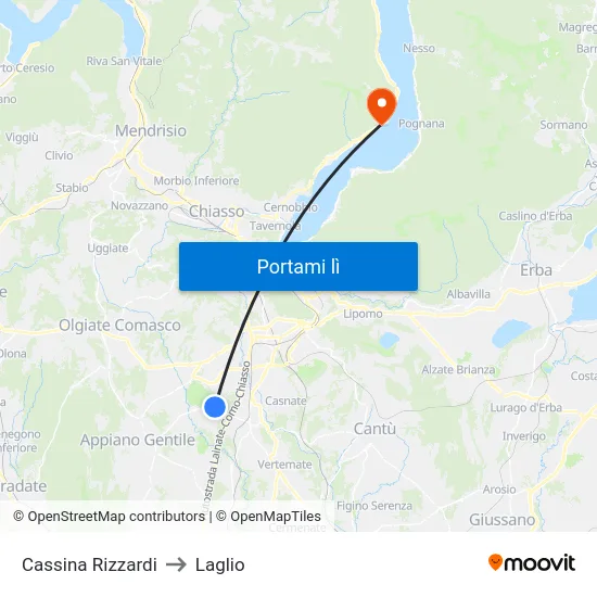 Cassina Rizzardi to Laglio map