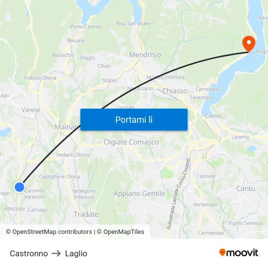 Castronno to Laglio map