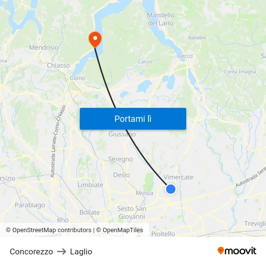 Concorezzo to Laglio map