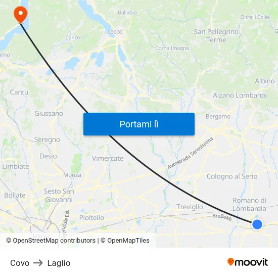 Covo to Laglio map