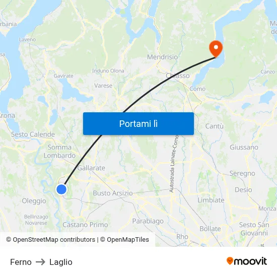 Ferno to Laglio map