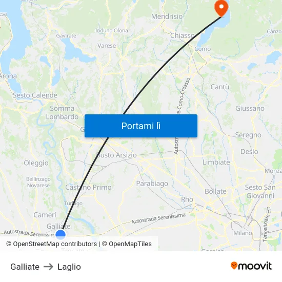 Galliate to Laglio map
