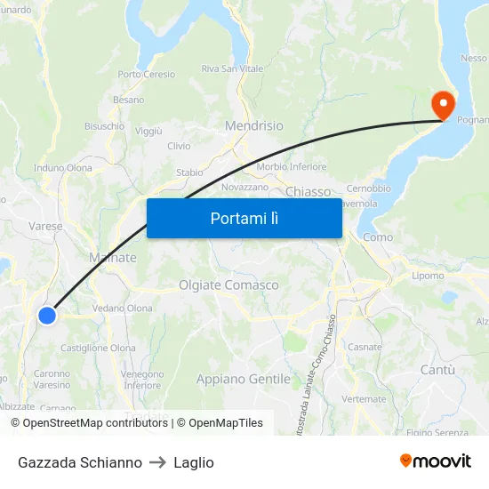 Gazzada Schianno to Laglio map