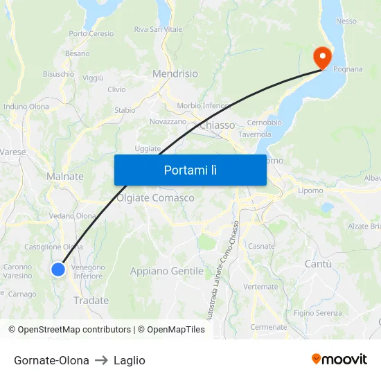 Gornate-Olona to Laglio map