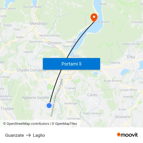Guanzate to Laglio map